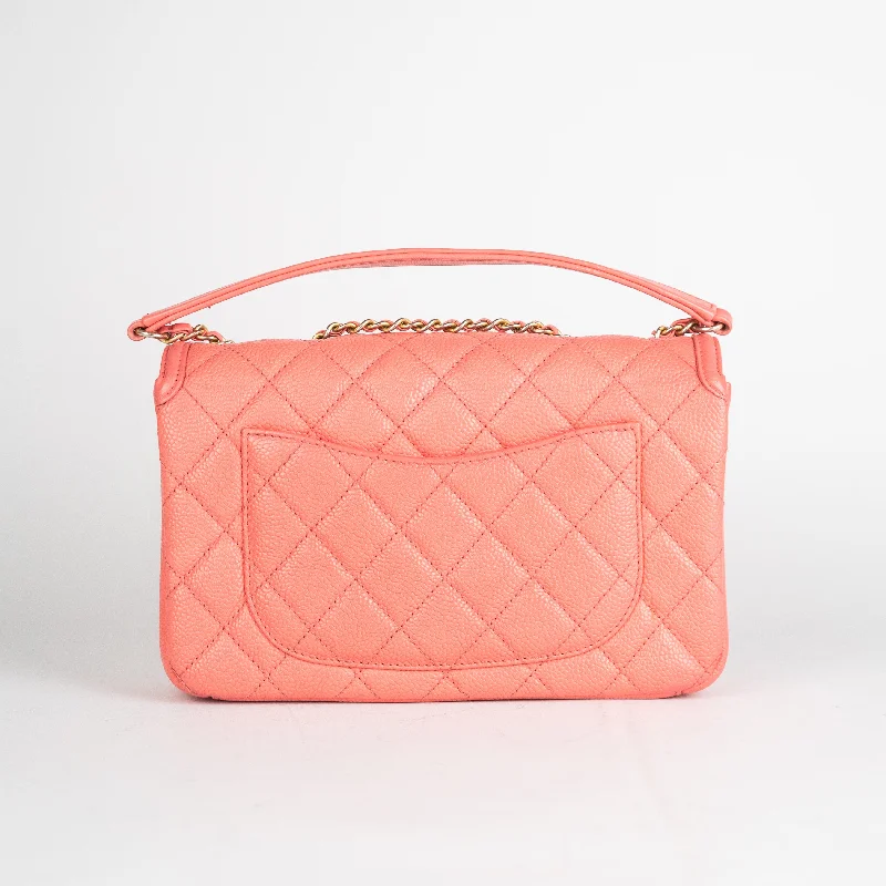 Chanel bags with exclusive seasonal designs and materialsChanel Filigree Quilted Caviar Small Coral Pink