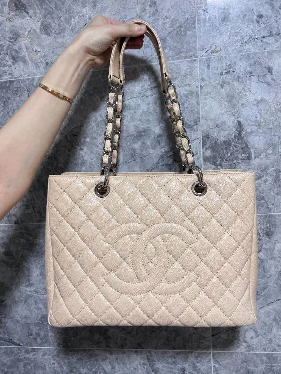 Chanel bags with exclusive seasonal designs and materialsBeige Grand Shopping Tote GST with Silver Hardware Caviar