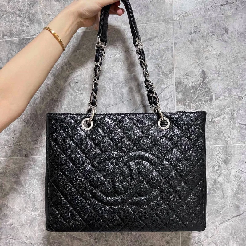 Chanel bags with exclusive seasonal designs and materialsBlack Grand Shopping Tote GST with Silver Hardware Caviar