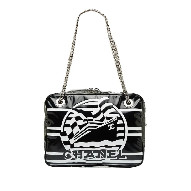 Chanel bags with exclusive seasonal designs and materialsChanel 19 Cruise Collection LA PAUA Cocomark Chain Shoulder Bag Black White PVC Leather  CHANEL