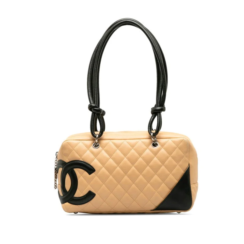 Chanel bags with exclusive seasonal designs and materialsChanel Cambon Cocomark Bowling Bag Handbag Mini Boston Bag Beige Leather  CHANEL