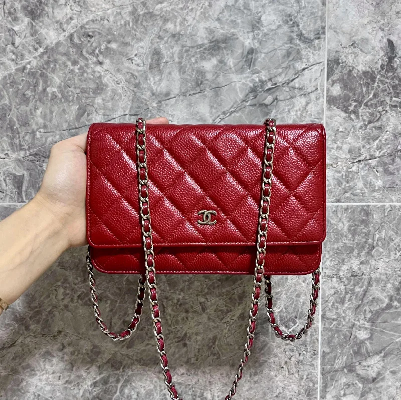 Chanel bags with exclusive seasonal designs and materialsCaviar WOC Classic Wallet On Chain Red No 20