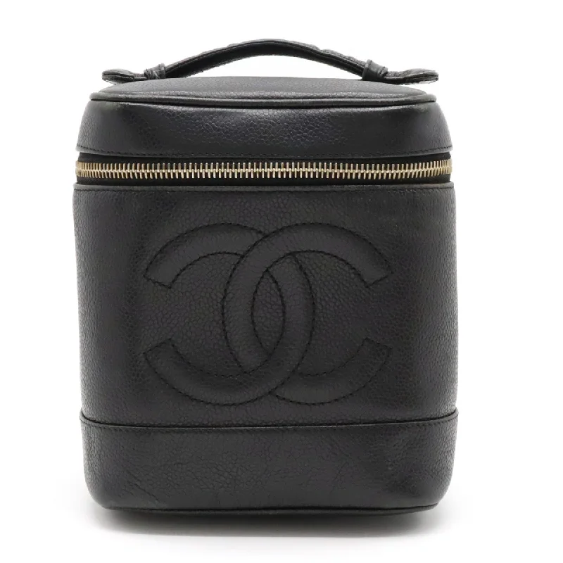 Chanel bags with exclusive seasonal designs and materialsCHANEL CHANEL Caviar S Cocomark Vanity Bag Handbag Cosmetic Bag Cosmetic Leather Black Gold  A01998