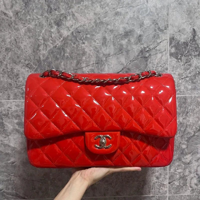 Chanel bags with exclusive seasonal designs and materialsClassic Flap Jumbo CF Double Flap Red Patent Leather No 19