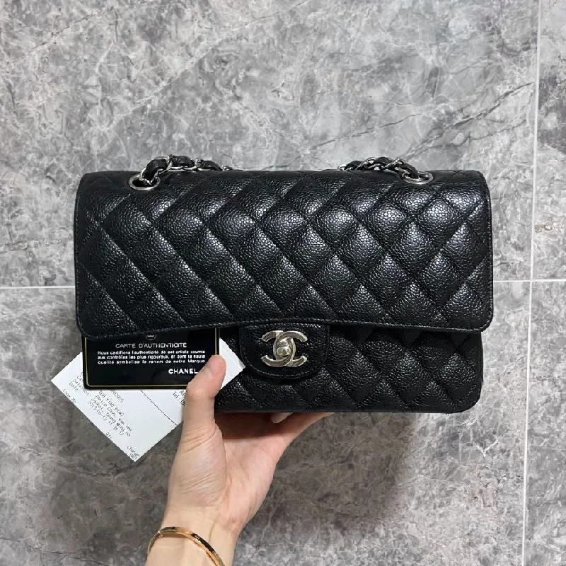 Chanel bags with exclusive seasonal designs and materialsClassic Medium Double Flap CF No.17 Black Caviar Silver Hardware