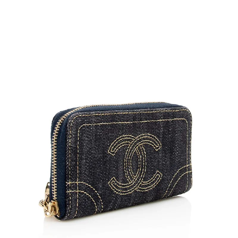 Chanel bags with exclusive seasonal designs and materialsChanel Denim CC Zip Around Wallet (16443)