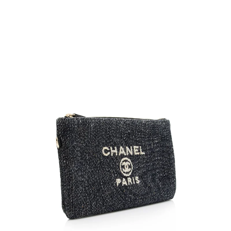 Chanel bags with exclusive seasonal designs and materialsChanel Denim Pochette (23560)