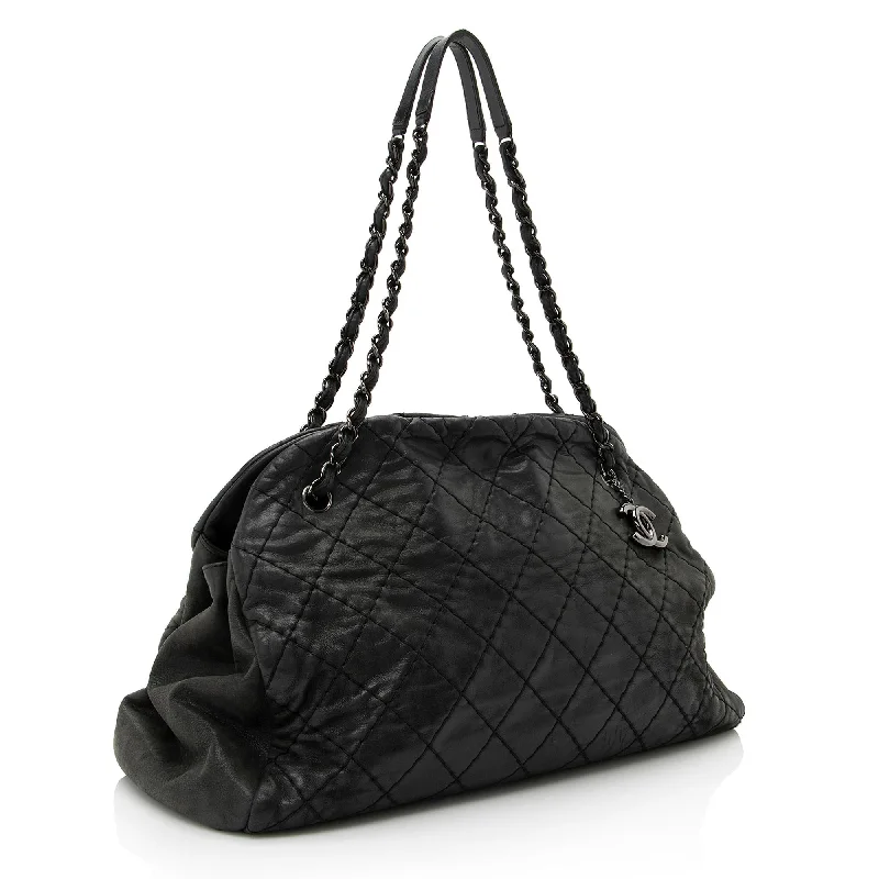 Chanel bags with exclusive seasonal designs and materialsChanel Distressed Calfskin Just Mademoiselle XL Bowler Bag (22552)