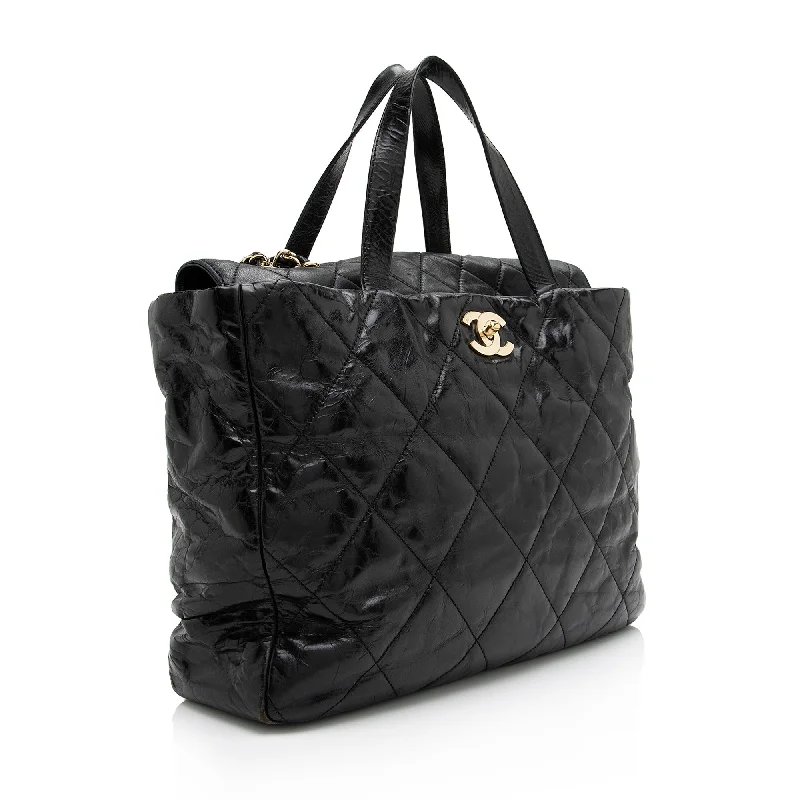 Chanel bags with exclusive seasonal designs and materialsChanel Glazed Calfskin Portobello Medium Tote (23347)