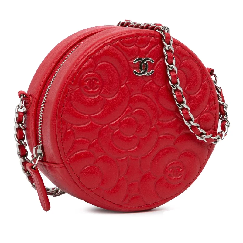 Chanel bags with exclusive seasonal designs and materialsChanel Goatskin Camellia Round Crossbody (CAN8CG)