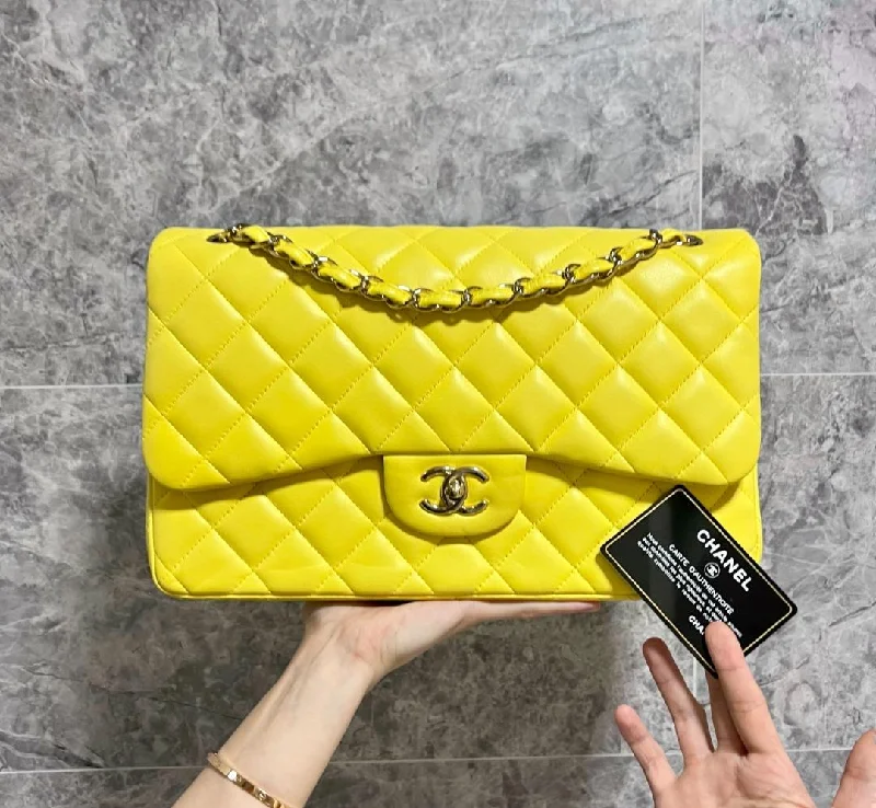 Chanel bags with exclusive seasonal designs and materialsJumbo Classic Flap Lambskin Yellow No 15 GHW