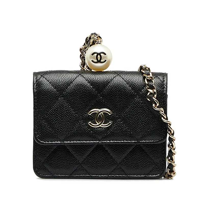 Chanel bags with exclusive seasonal designs and materialsChanel Matrases Cocomark Fake Pearl Chain CoinPars Card Case Black Caviar   CHANEL