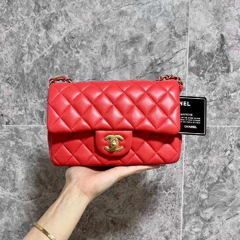 Chanel bags with exclusive seasonal designs and materialsMini Rectangular Classic Flap Lambskin Red No 27