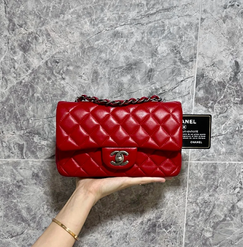 Chanel bags with exclusive seasonal designs and materialsMini Rectangular Classic Flap Lambskin Red SHW