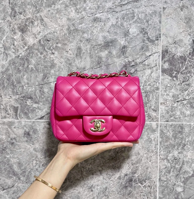 Chanel bags with exclusive seasonal designs and materialsMini Square Classic Flap Hot Pink GHW No 21