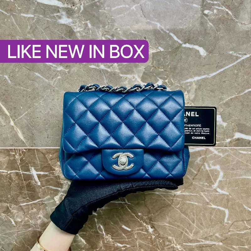 Chanel bags with exclusive seasonal designs and materialsMini Square Classic Flap Navy Blue SHW No 28