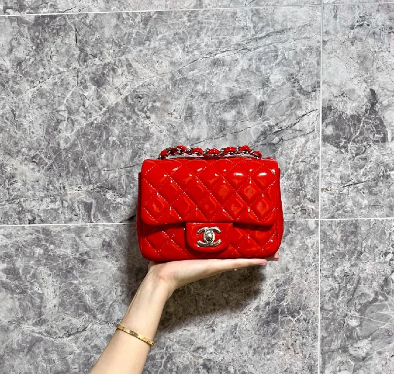 Chanel bags with exclusive seasonal designs and materialsMini Square Classic Flap Patent Leather Red No 18