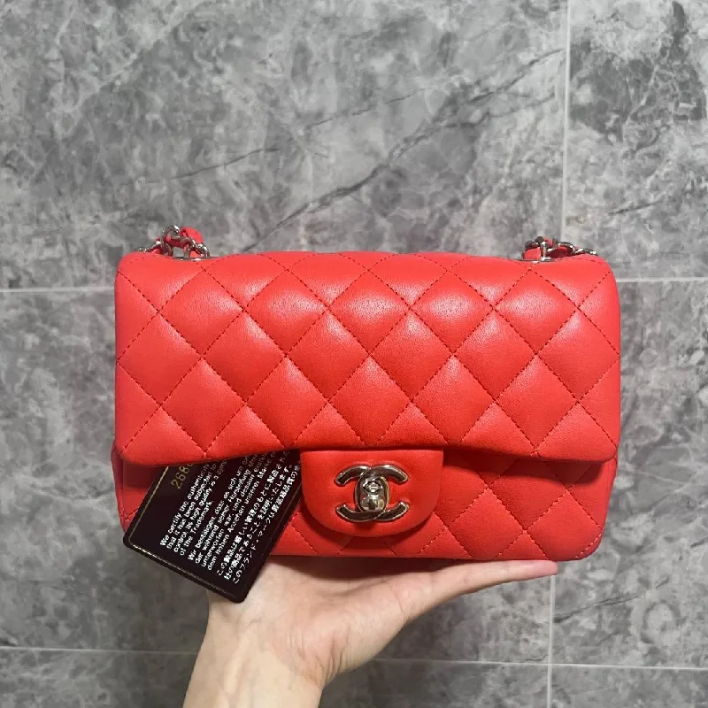 Chanel bags with exclusive seasonal designs and materialsRectangular Mini Classic Flap CF Salmon Red No. 26