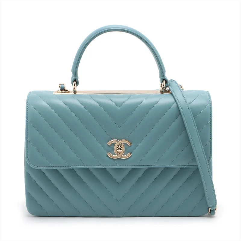 Chanel bags with exclusive seasonal designs and materialsCHANEL Chevron Top Handle Bag in Light Blue 25th Series