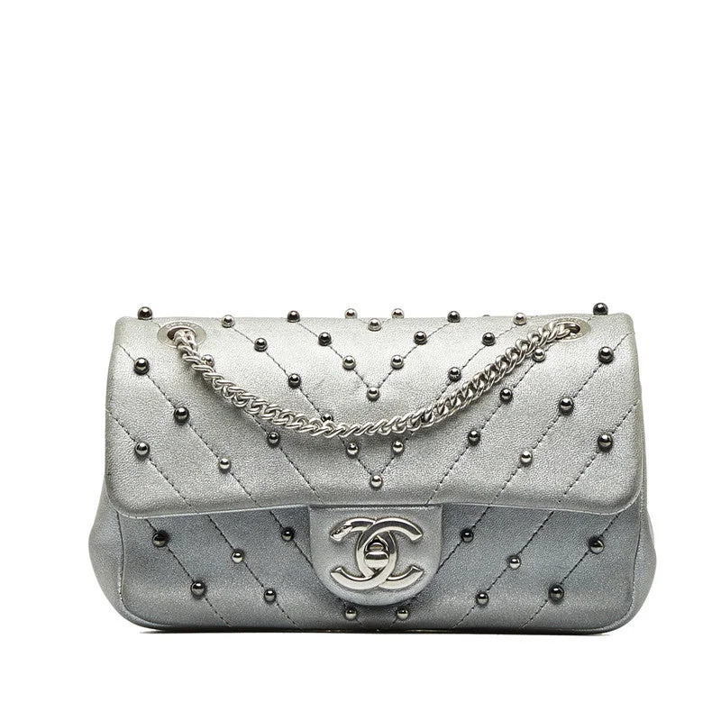 Chanel bags with exclusive seasonal designs and materialsChanel V Stitch Cocomark Chain Shoulder Bag Silver Leather