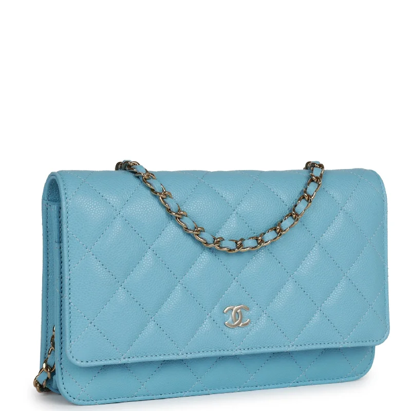 Chanel bags with exclusive seasonal designs and materialsChanel Wallet on Chain WOC Blue Caviar Light Gold Hardware