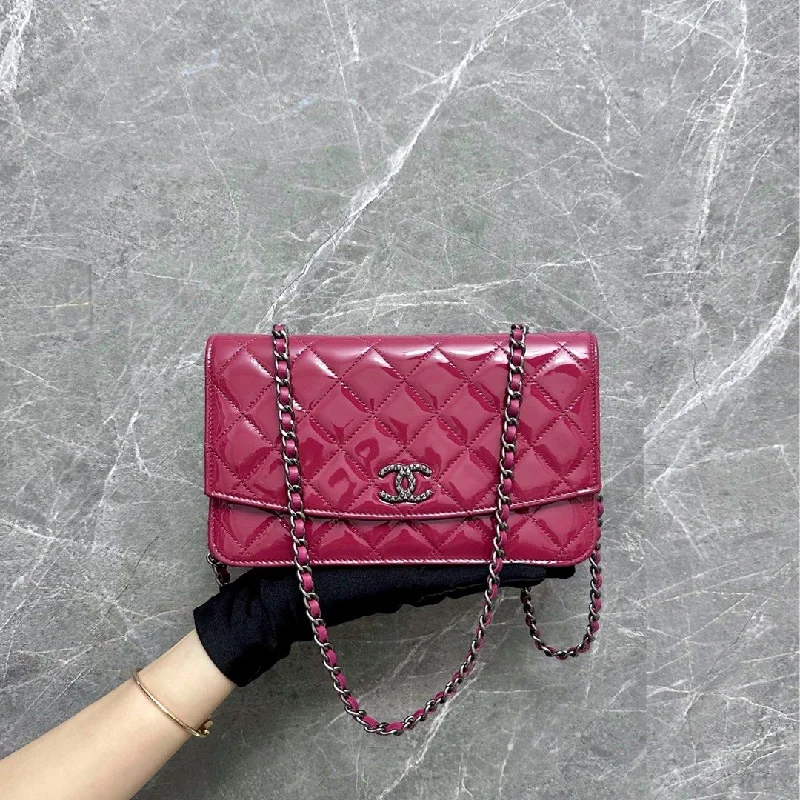 Chanel bags with exclusive seasonal designs and materialsWallet On Chain WOC Plum Patent Leather No 20