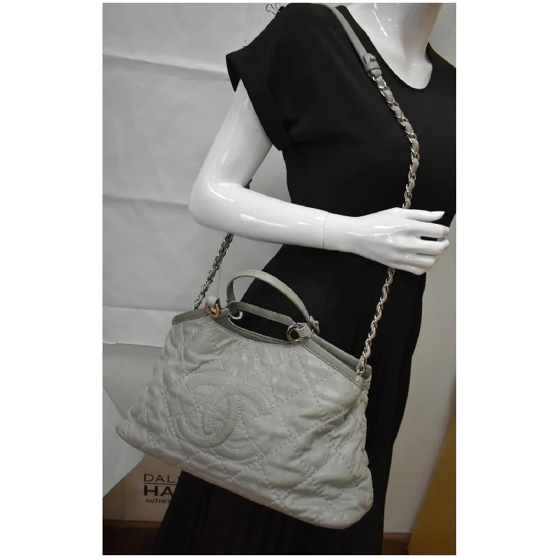 Chanel bags with exclusive seasonal designs and materialsChanel Wild Stitch CC Lambskin Leather Satchel Bag Light Grey