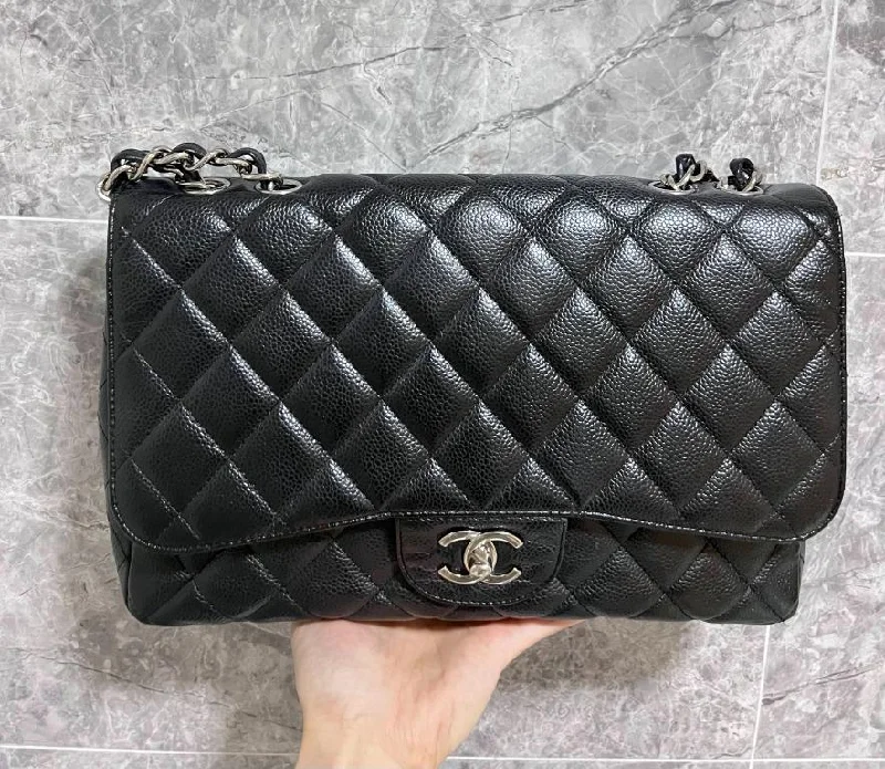 Chanel bags with exclusive seasonal designs and materialsDiscounted** Classic Flap Bag Black Caviar SHW ( Jumbo )