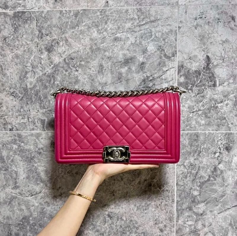 Chanel bags with exclusive seasonal designs and materials[Entrupy Certified]Chanel Boy Medium Lambskin Pink SHW No 24