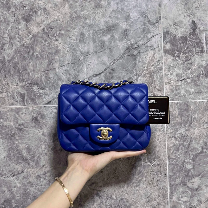 Chanel bags with exclusive seasonal designs and materialsLNIB Chanel Mini Square Classic Flap Blue SHW No 24