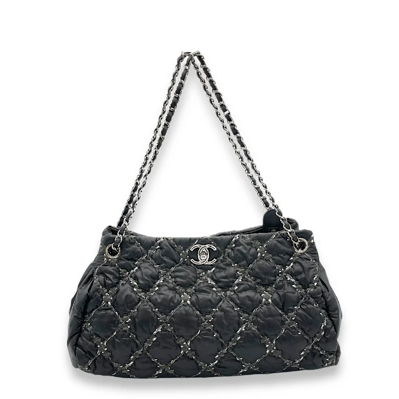 Chanel bags with exclusive seasonal designs and materialsChanel  Nylon Quilted Tweed Stitch Bubble Black Shoulder Bag in Nylon, Silver hardware