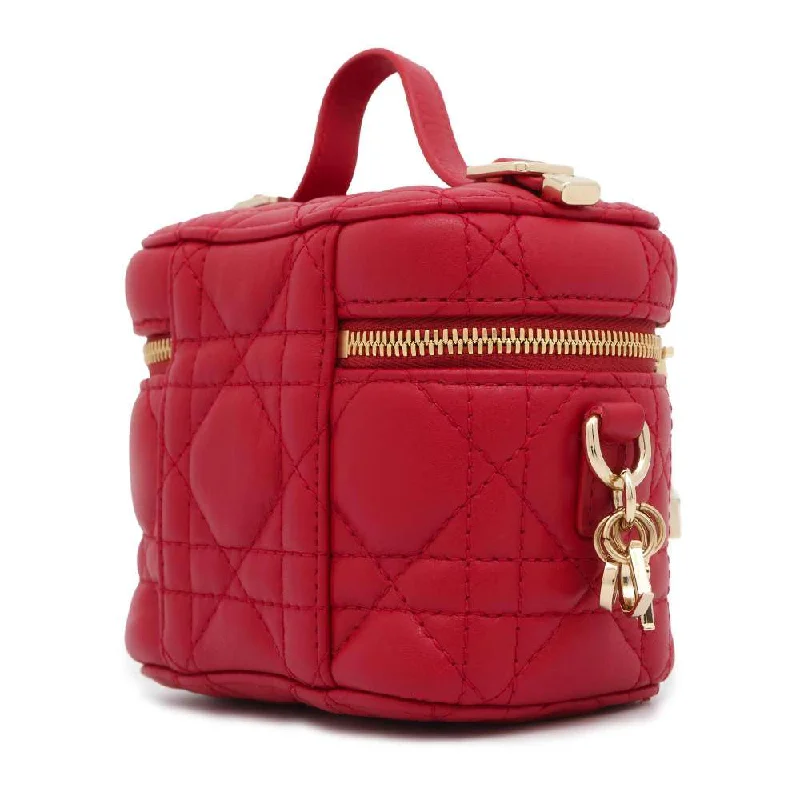 Christian Dior handbags with a snap - button closure and a decorative buckleDior Cannage Vanity Shoulder Bag Red S0935ONMJ Leather Size micro