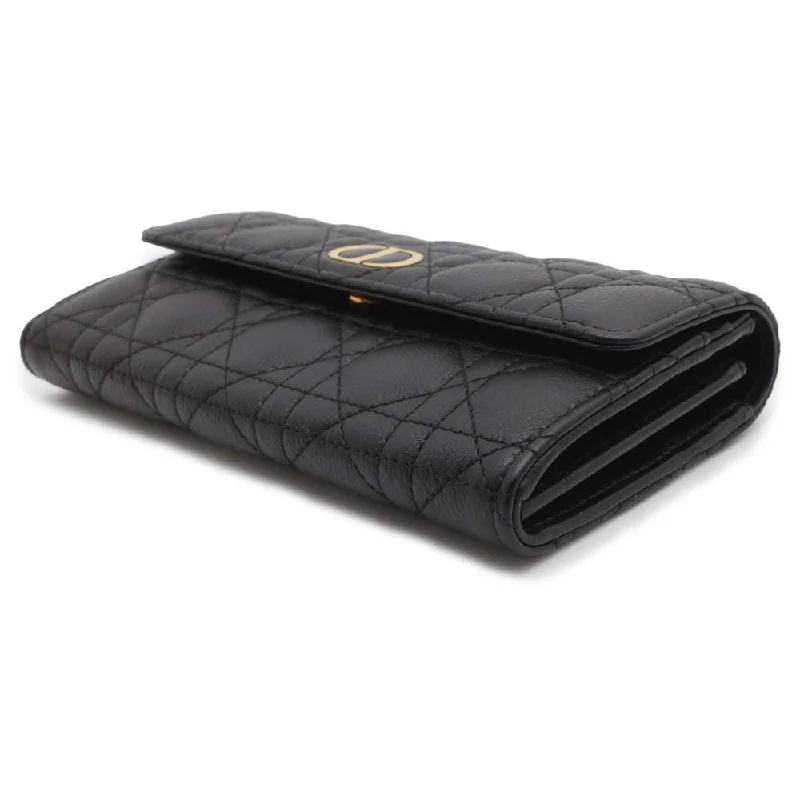 Christian Dior bags with a zip - top closure and multiple compartmentsDior Caro Long Flap Wallet Black S5039UWHC Leather