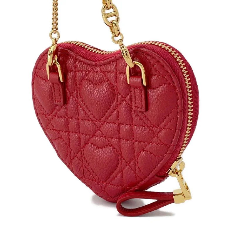 Christian Dior tote bags with a printed Dior logo on the frontDior Caro Chain heart pouch Red S5097UNID Calf Leather