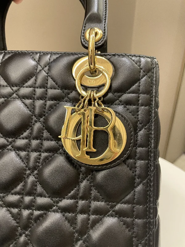 Christian Dior handbags with a back - pocket for quick storageDior Classic Lady Dior Black Lambskin